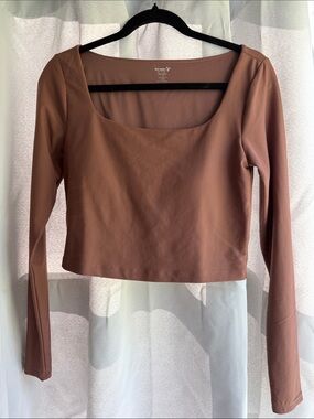 Old Navy Mauve-Brown Scoop Neck Long Sleeve Crop Top